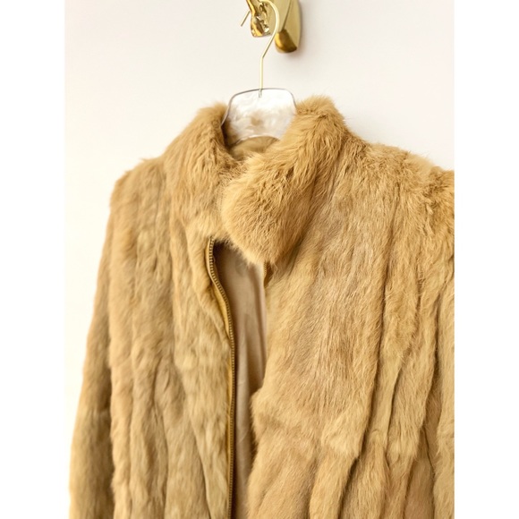 Vintage Caramel Genuine Rabbit Fur Bomber Coat - Picture 3 of 16